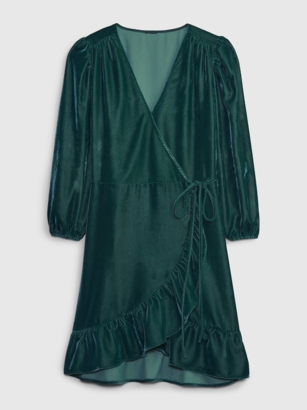GAP Deep Green Velvet Wrap Dress with Ruffle Trim